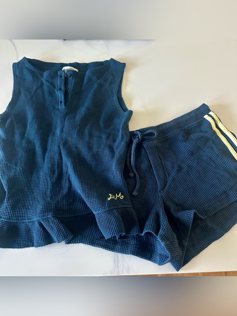 Damson Madder Blue Navy Yellow Hattie Waffle Peplum Cami Top & Pippa Shorts Set